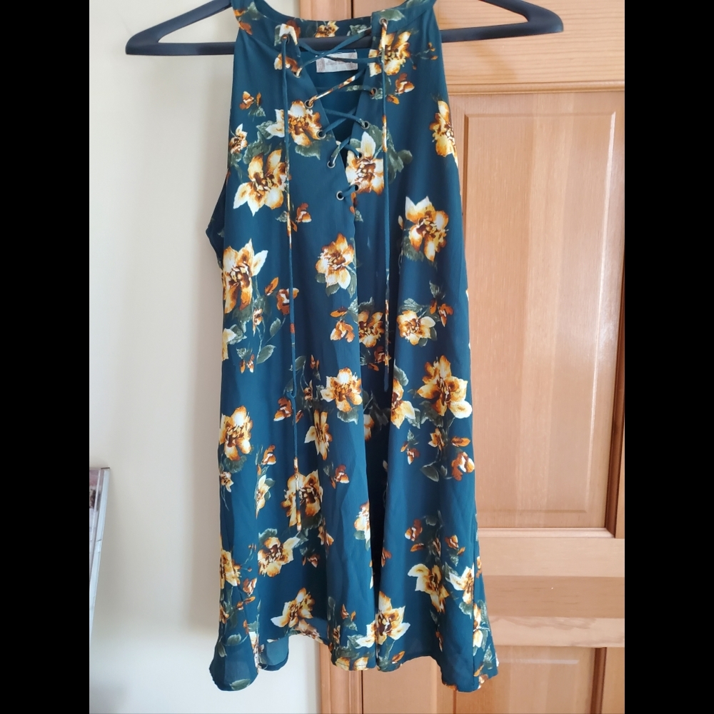 Altar'd State Green Floral Halter Neck Dress